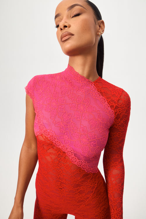 Geranium Rouge Lace Catsuit