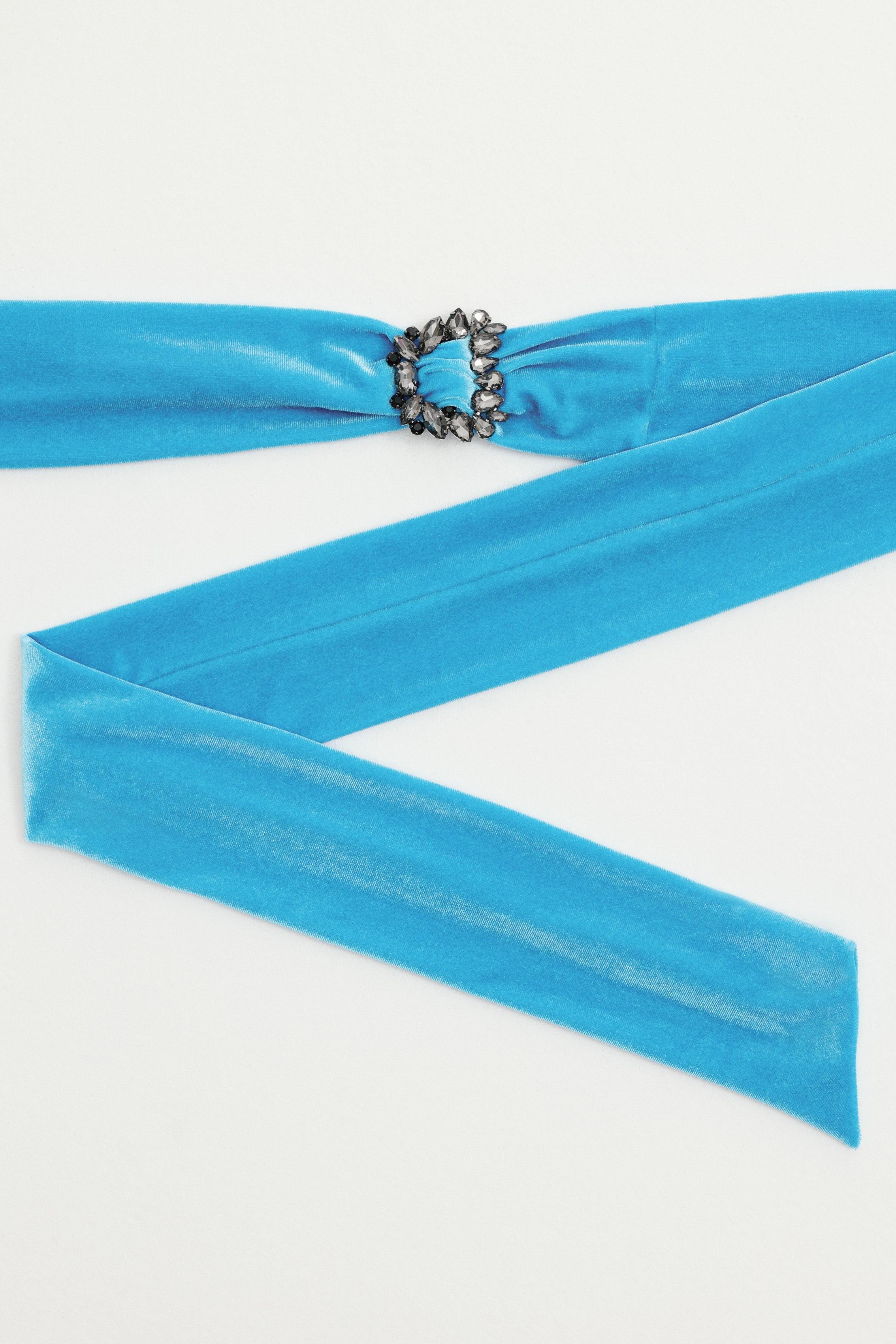 A.I Aqua Blue Velvet buckled scarf