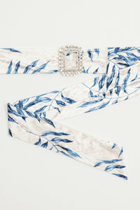 Crushed Velvet Leaf Print Buckled Scarf