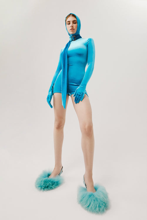A.I Aqua Blue Velvet Jumpsuit