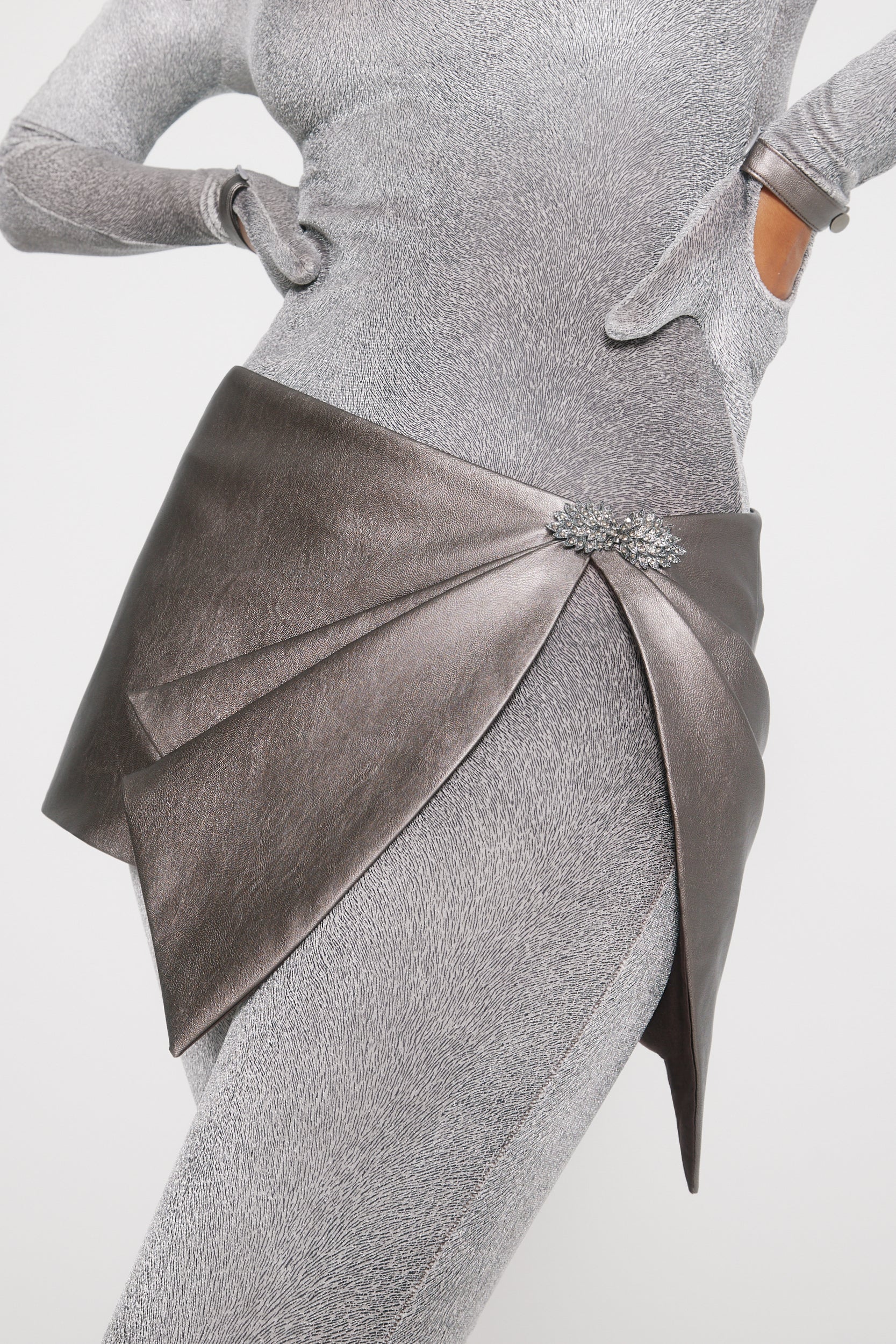 Metallic Asymmetric Mini Skirt