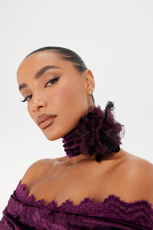 Plum Velvet Feather Choker