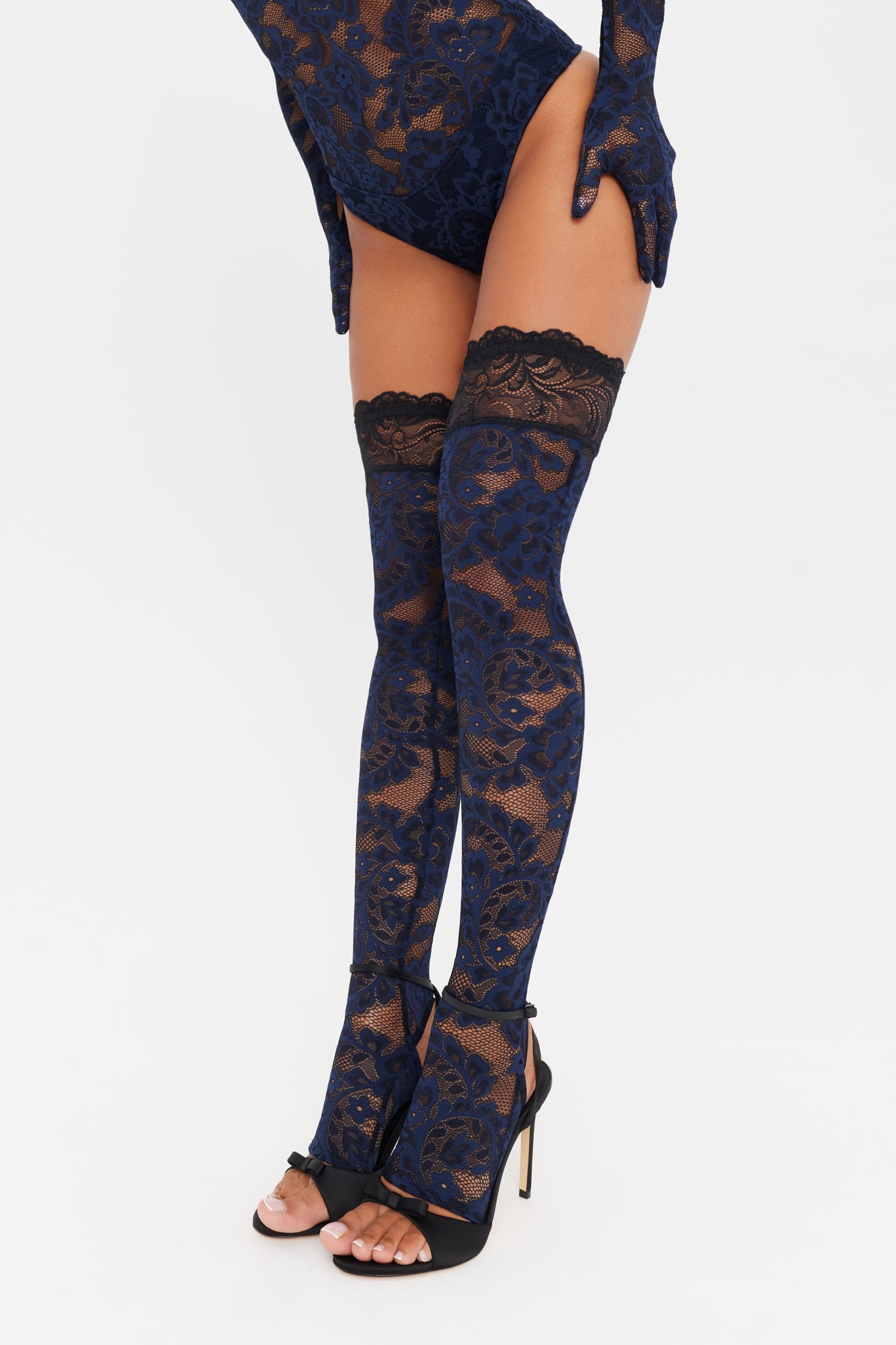 Elegant Moments Wedding Thigh High Stockings - Lace Top Bridal Hosiery (Style 1716, White)