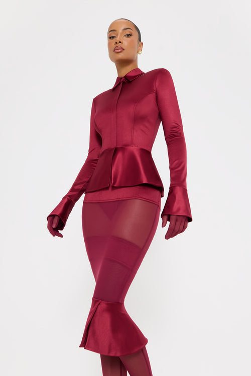 Imperial Wine Peplum Blazer
