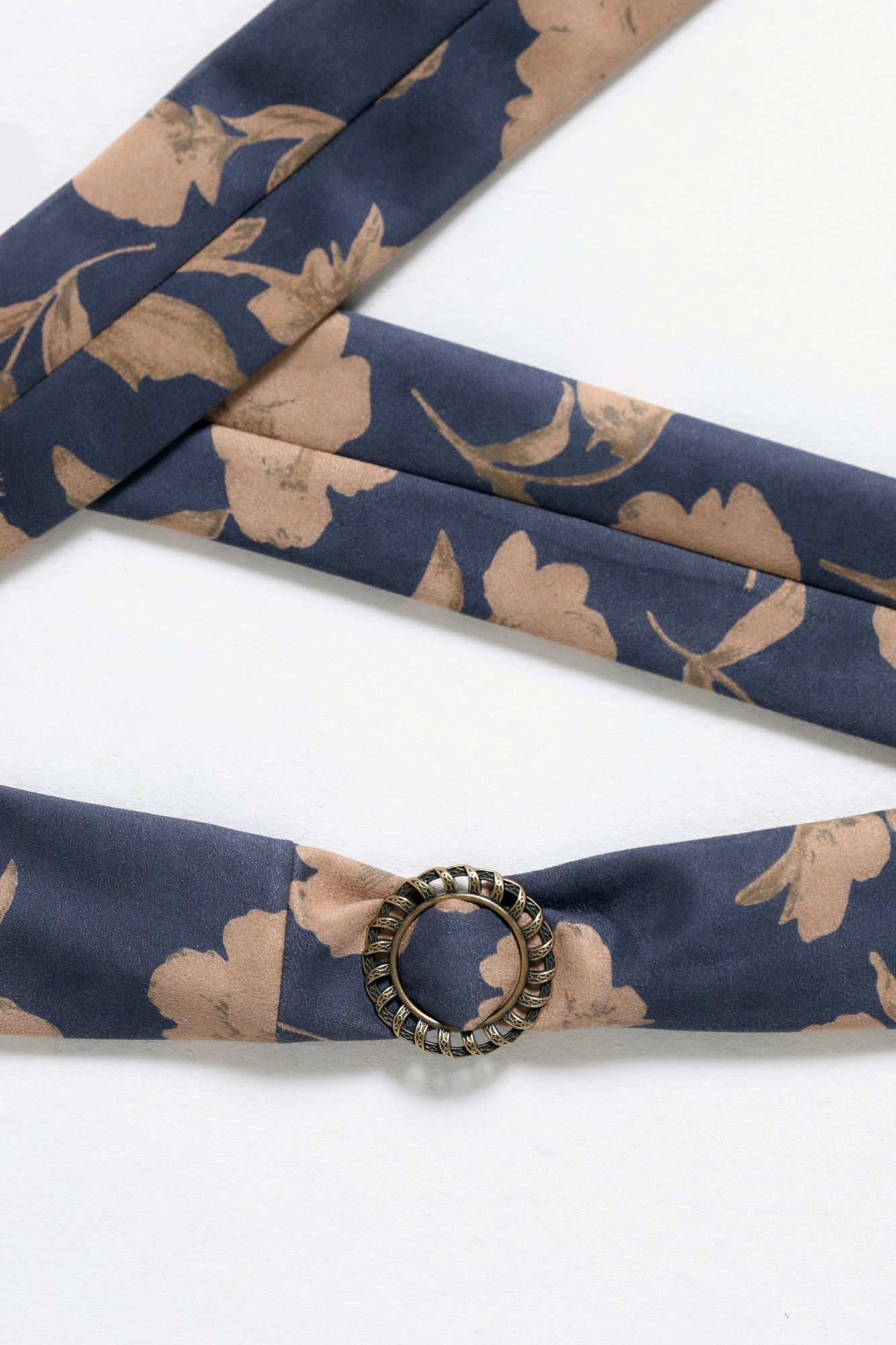 Floral Printed Suede Buckled Scarf